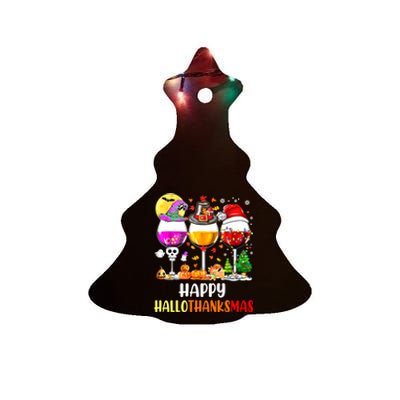 Happy Hallothanksmas Wine Glasses Wine Lover Ceramic Tree Ornament