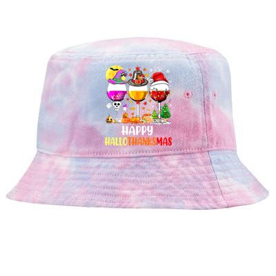 Happy Hallothanksmas Wine Glasses Wine Lover Tie-Dyed Bucket Hat