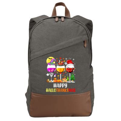 Happy Hallothanksmas Wine Glasses Wine Lover Cotton Canvas Backpack