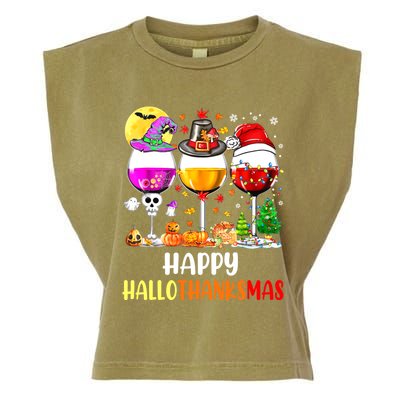 Happy Hallothanksmas Wine Glasses Wine Lover Garment-Dyed Women's Muscle Tee