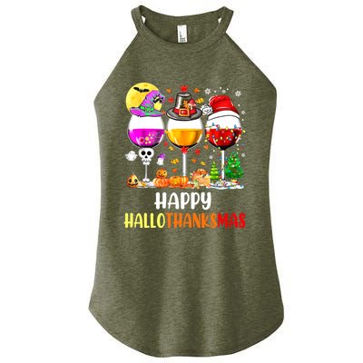 Happy Hallothanksmas Wine Glasses Wine Lover Women's Perfect Tri Rocker Tank