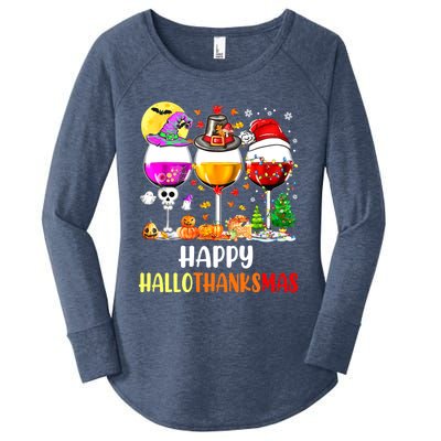 Happy Hallothanksmas Wine Glasses Wine Lover Women's Perfect Tri Tunic Long Sleeve Shirt