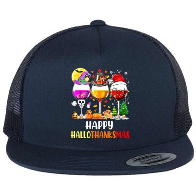 Happy Hallothanksmas Wine Glasses Wine Lover Flat Bill Trucker Hat