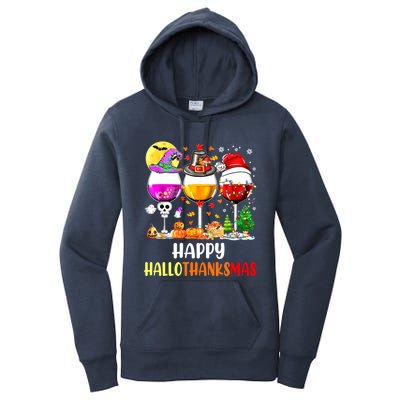 Happy Hallothanksmas Wine Glasses Wine Lover Women's Pullover Hoodie