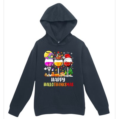 Happy Hallothanksmas Wine Glasses Wine Lover Urban Pullover Hoodie