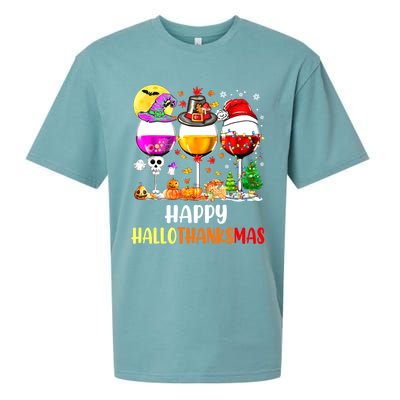 Happy Hallothanksmas Wine Glasses Wine Lover Sueded Cloud Jersey T-Shirt