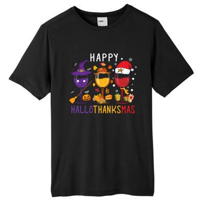 Happy Hallothanksmas Wine Halloween Thanksgiving Christmas Tall Fusion ChromaSoft Performance T-Shirt