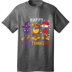 Happy Hallothanksmas Wine Halloween Thanksgiving Christmas T-Shirt