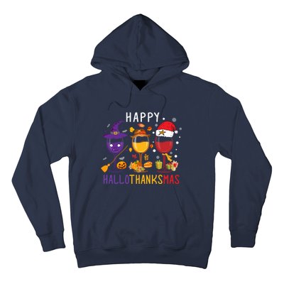 Happy Hallothanksmas Wine Halloween Thanksgiving Christmas Hoodie