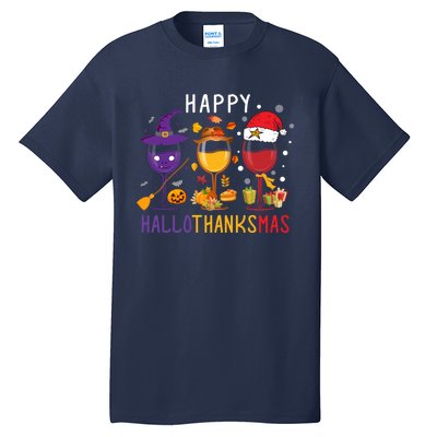 Happy Hallothanksmas Wine Halloween Thanksgiving Christmas Tall T-Shirt