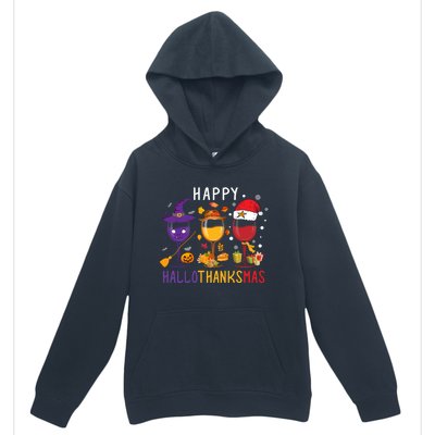 Happy Hallothanksmas Wine Halloween Thanksgiving Christmas Urban Pullover Hoodie