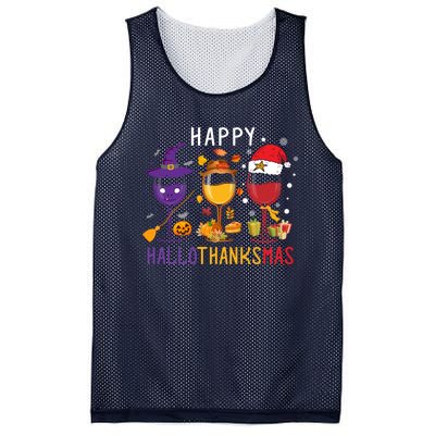 Happy Hallothanksmas Wine Halloween Thanksgiving Christmas Mesh Reversible Basketball Jersey Tank