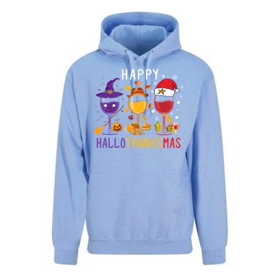 Happy Hallothanksmas Wine Halloween Thanksgiving Christmas Unisex Surf Hoodie