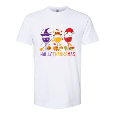 Happy Hallothanksmas Wine Halloween Thanksgiving Christmas Softstyle CVC T-Shirt