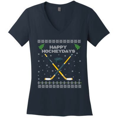 Happy Hockeydays Xmas For Lovers Women's V-Neck T-Shirt