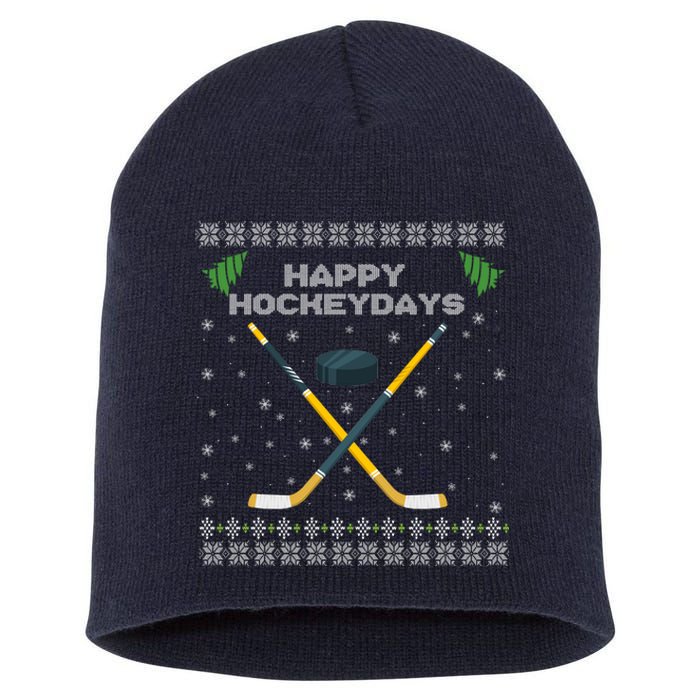 Happy Hockeydays Xmas For Lovers Short Acrylic Beanie