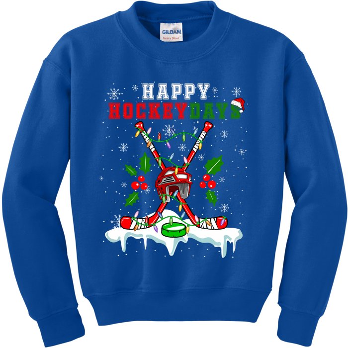 Happy Hockey Xmas Days Ice Hockey Equipt Player Family Gift Kids Sweatshirt