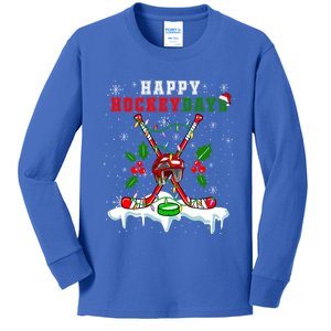 Happy Hockey Xmas Days Ice Hockey Equipt Player Family Gift Kids Long Sleeve Shirt