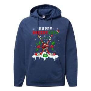 Happy Hockey Xmas Days Ice Hockey Equipt Player Family Gift Performance Fleece Hoodie