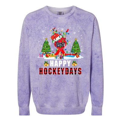 Happy Hockey Xmas Days Santa Ice Hockey Equipt Player Gift Colorblast Crewneck Sweatshirt