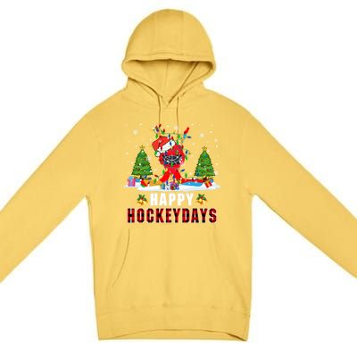 Happy Hockey Xmas Days Santa Ice Hockey Equipt Player Gift Premium Pullover Hoodie