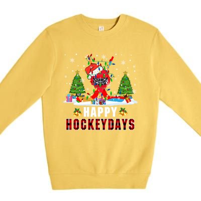 Happy Hockey Xmas Days Santa Ice Hockey Equipt Player Gift Premium Crewneck Sweatshirt