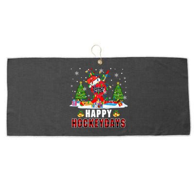 Happy Hockey Xmas Days Santa Ice Hockey Equipt Player Gift Large Microfiber Waffle Golf Towel