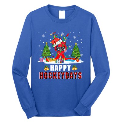 Happy Hockey Xmas Days Santa Ice Hockey Equipt Player Gift Long Sleeve Shirt