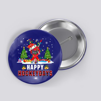 Happy Hockey Xmas Days Santa Ice Hockey Equipt Player Gift Button