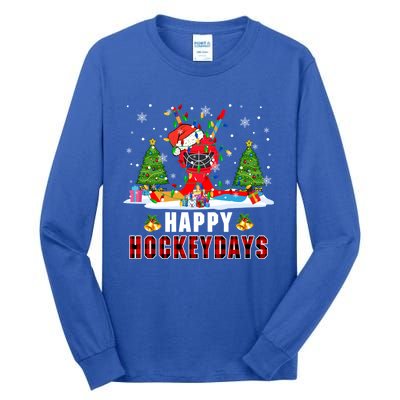 Happy Hockey Xmas Days Santa Ice Hockey Equipt Player Gift Tall Long Sleeve T-Shirt