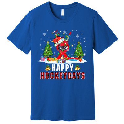 Happy Hockey Xmas Days Santa Ice Hockey Equipt Player Gift Premium T-Shirt