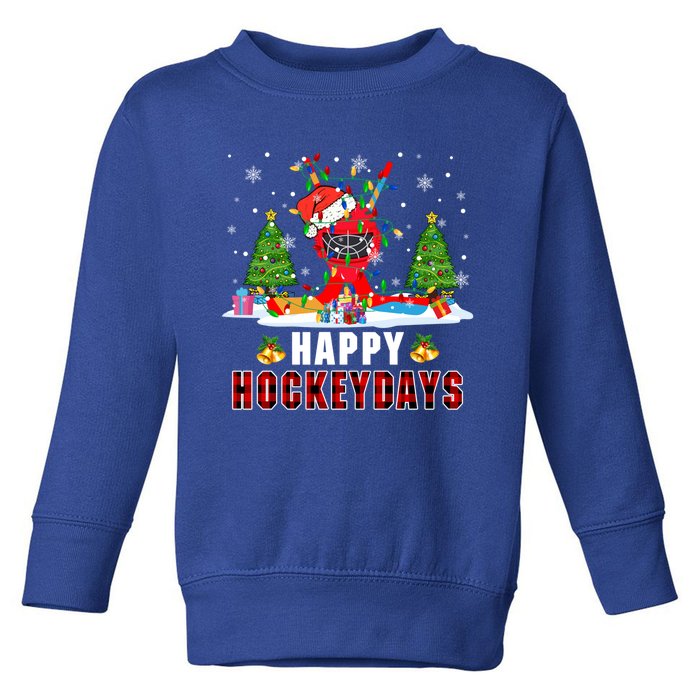 Happy Hockey Xmas Days Santa Ice Hockey Equipt Player Gift Toddler Sweatshirt