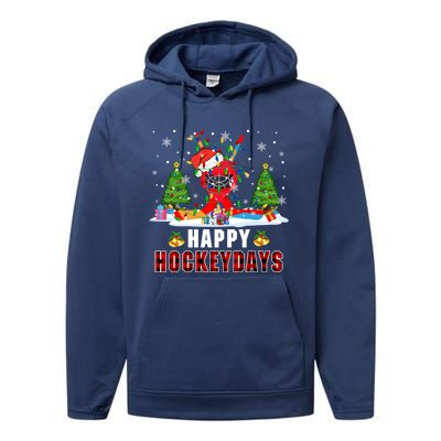 Happy Hockey Xmas Days Santa Ice Hockey Equipt Player Gift Performance Fleece Hoodie