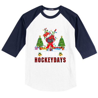 Happy Hockey Xmas Days Santa Ice Hockey Equipt Player Gift Baseball Sleeve Shirt