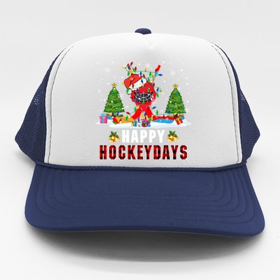 Happy Hockey Xmas Days Santa Ice Hockey Equipt Player Gift Trucker Hat