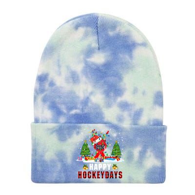 Happy Hockey Xmas Days Santa Ice Hockey Equipt Player Gift Tie Dye 12in Knit Beanie