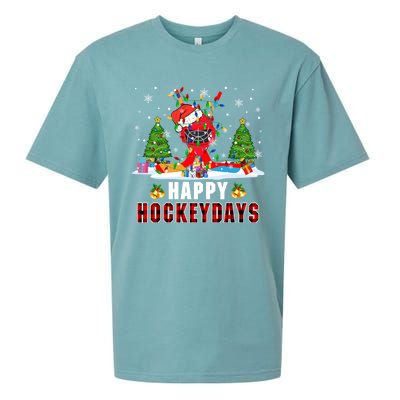 Happy Hockey Xmas Days Santa Ice Hockey Equipt Player Gift Sueded Cloud Jersey T-Shirt