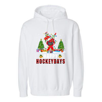 Happy Hockey Xmas Days Santa Ice Hockey Equipt Player Gift Garment-Dyed Fleece Hoodie