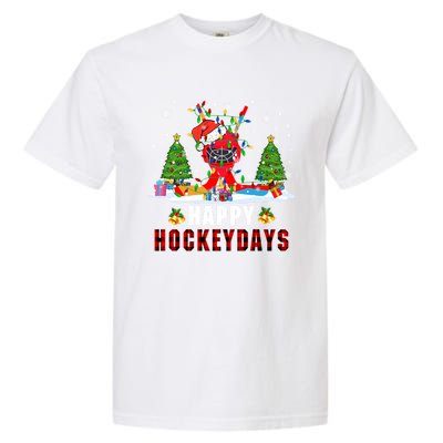 Happy Hockey Xmas Days Santa Ice Hockey Equipt Player Gift Garment-Dyed Heavyweight T-Shirt