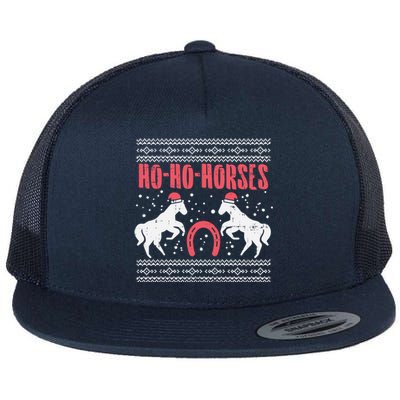 Ho Horses Xmas Ugly Christmas Sweater Equestrian Gift Flat Bill Trucker Hat