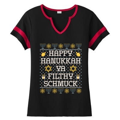 Happy Hanukkah Ya Filthy Schmuck Funny Hanukkah Idea Ladies Halftime Notch Neck Tee