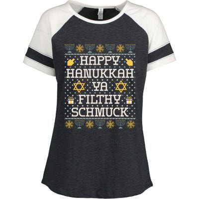 Happy Hanukkah Ya Filthy Schmuck Funny Hanukkah Idea Enza Ladies Jersey Colorblock Tee