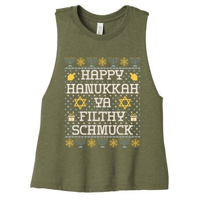 Happy Hanukkah Ya Filthy Schmuck Funny Hanukkah Idea Women's Racerback Cropped Tank