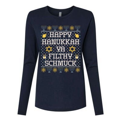 Happy Hanukkah Ya Filthy Schmuck Funny Hanukkah Idea Womens Cotton Relaxed Long Sleeve T-Shirt