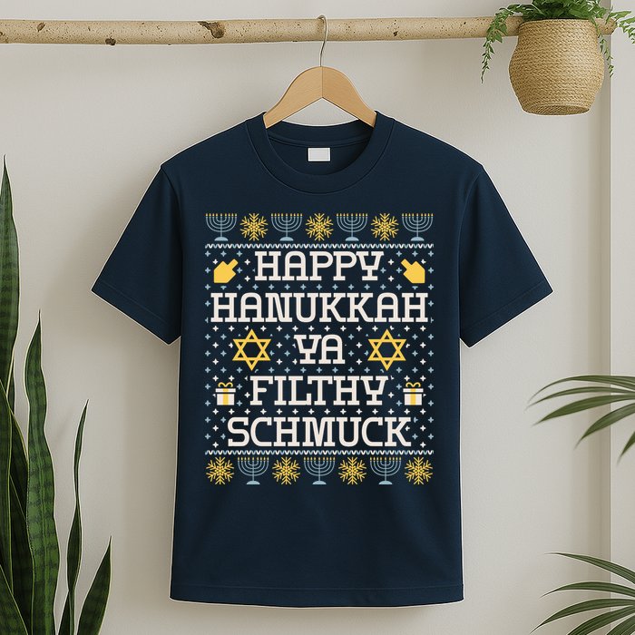Happy Hanukkah Ya Filthy Schmuck Funny Hanukkah Idea T-Shirt