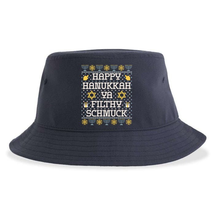 Happy Hanukkah Ya Filthy Schmuck Funny Hanukkah Idea Sustainable Bucket Hat