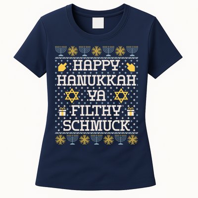 Happy Hanukkah Ya Filthy Schmuck Funny Hanukkah Idea Womens T-Shirt