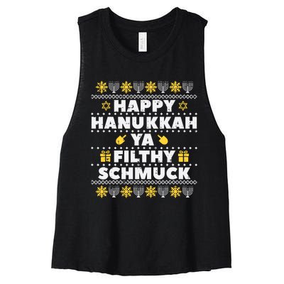 Happy Hanukkah Ya Filthy Ugly Chanukah Funny Jew Women's Racerback Cropped Tank