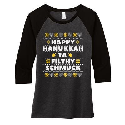 Happy Hanukkah Ya Filthy Ugly Chanukah Funny Jew Women's Tri-Blend 3/4-Sleeve Raglan Shirt