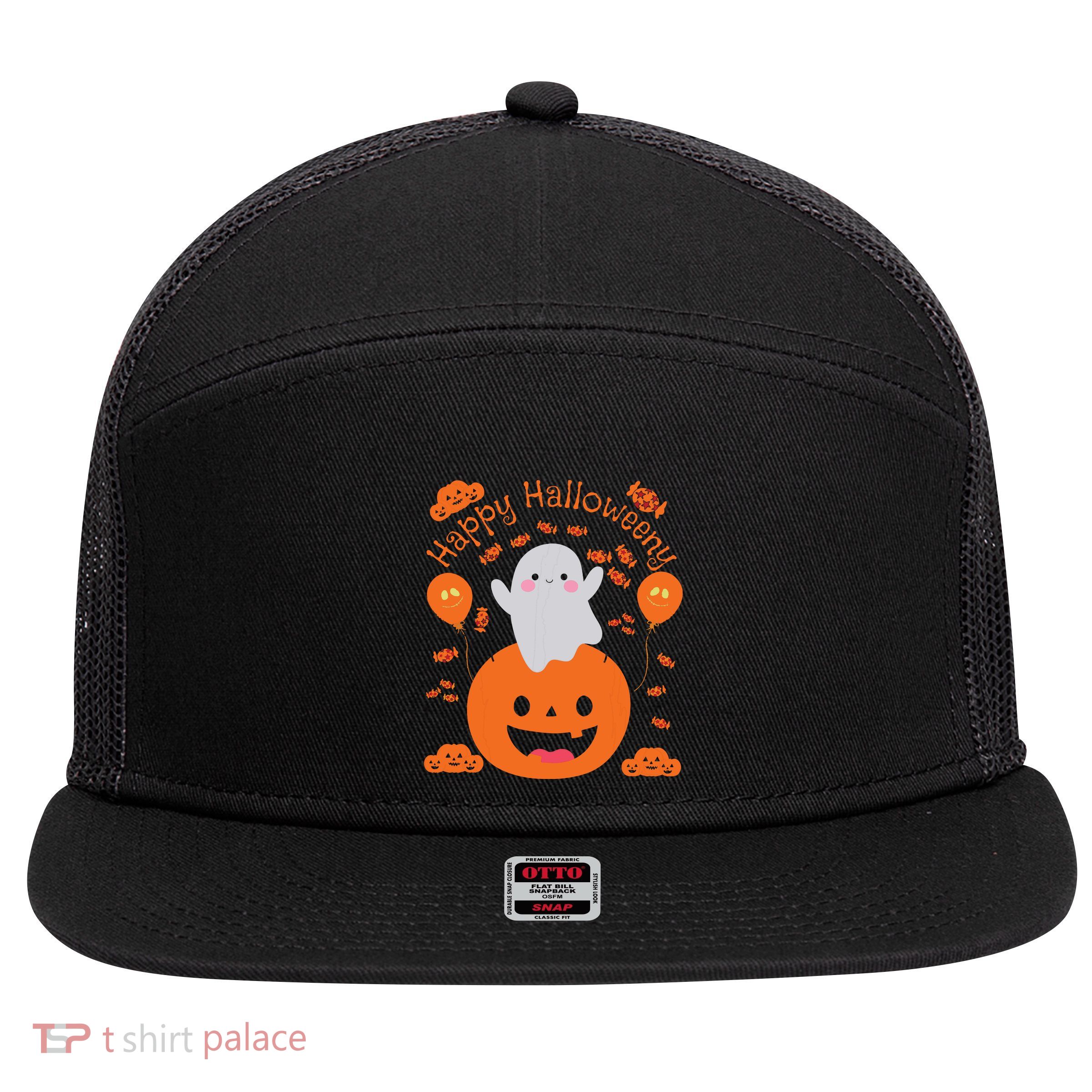 Happy Halloween Y Cute Boy And Girls Costume As A Ghost 7 Panel Mesh Trucker Snapback Hat